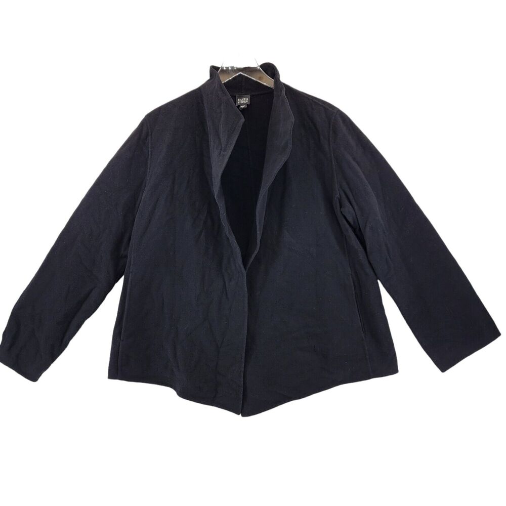 Eileen Fisher Virgin Wool Cashmere Open Jacket Black Size Large Minimalist